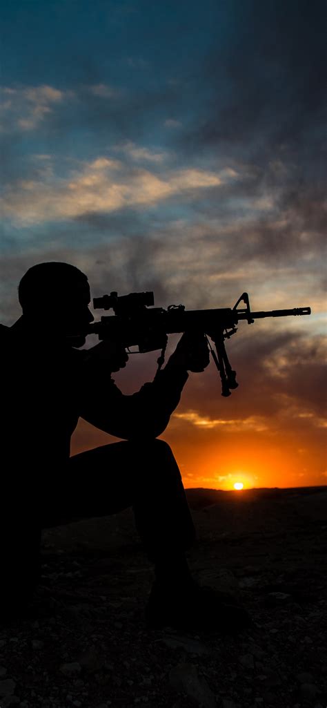 Wallpaper ID: 337110 / Military Soldier Phone Wallpaper, Sunset, Gun ...