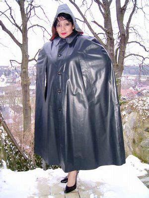 Enjoying A Winter Walk In Her Hooded Grey Klepper Cape Raincoat Rain