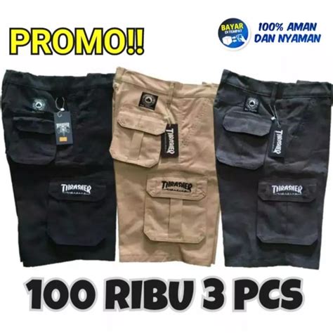 Jual Paket Super Murah Celana Cargo Pendek Pria 3 Pcs Cuma 100 Ribu