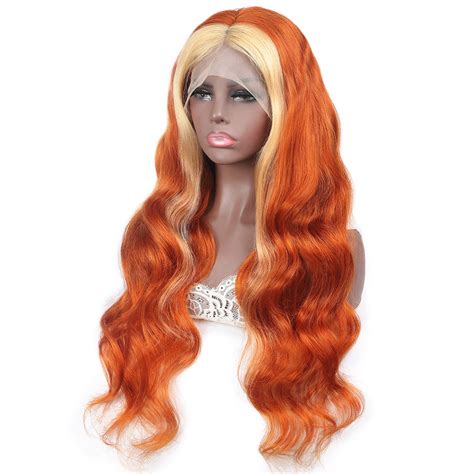 Ginger Blonde Lace Front Wig Body Wave Human Hair Wigs Density Transparent Lace Wigs For