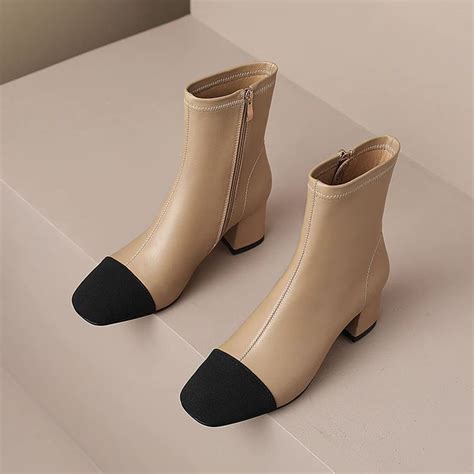 Leather Nude Cap Toe Boots FY Zoe Cap Toe Boots Nude Ankle Boots