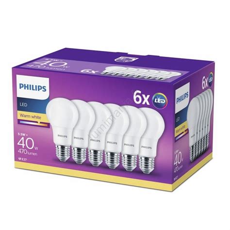 PACK 6x Ampoule LED Philips E27 5 5W 230V 2700K Lumimania