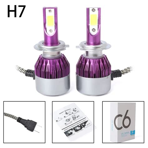 2pcs C6 LED Car Headlight Kit COB H7 36W 7600LM White Light Bulbs