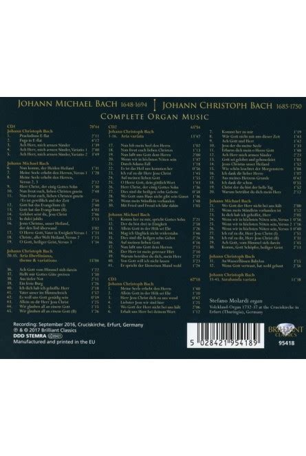 J M Bach J C Bach Complete Organ Music Cd De Audio Stefano