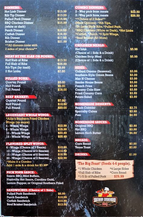 Menu At Southern Smokehouse Barbecue Suisun City