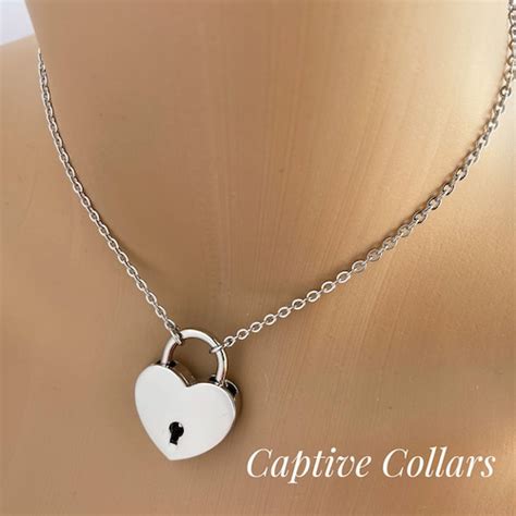 Day Collar Choker Silverchrome Heart Shaped Lock Necklace Etsy