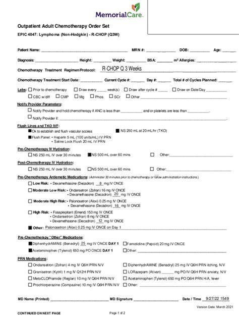 Fillable Online Outpatient Adult Chemotherapy Order Set Fax Email Print