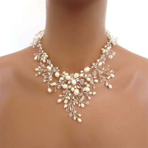 Bridal Freshwater Pearl Necklace Set Wedding Jewelry Set Swarovski