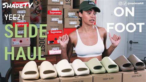 2024 Ultimate Yeezy Slide Haul All Colors On Foot Review Earth Sand Resin Bone Marissa