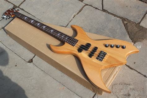 Factory Custom Natural Wood Color Electric Bass Guitar With Strings