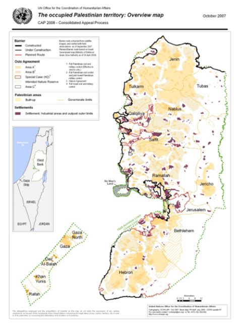 The occupied Palestinian territory: Overview map (as of Oct 2007) | OCHA