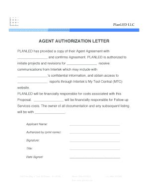 Fillable Online AGENT AUTHORIZATION LETTER Planled Fax Email Print