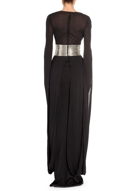 TOM FORD Silver-Belted Drape-Back Gown - Bergdorf Goodman