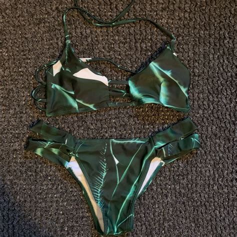 Small Bikini Set Green Botanical Print Gem