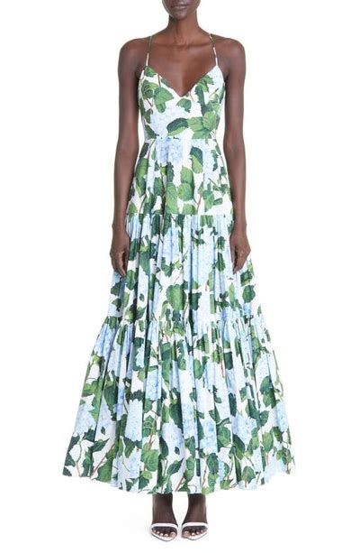 Oscar De La Renta Hydrangea Print Tiered Poplin Maxi Tank Dress Modesens