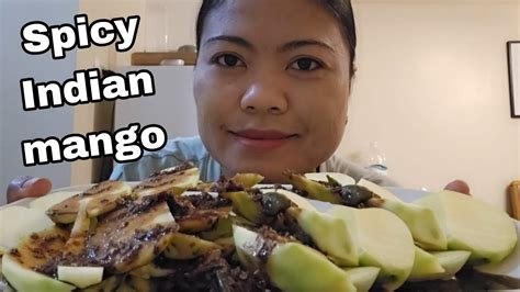 Sour Indian Spicy Green Mango 🥭 With Alamang Bagoong Mukbang Youtube