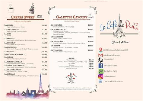 Online Menu of Le Cafe de Paris Restaurant, Rotorua, New Zealand, 3010 ...