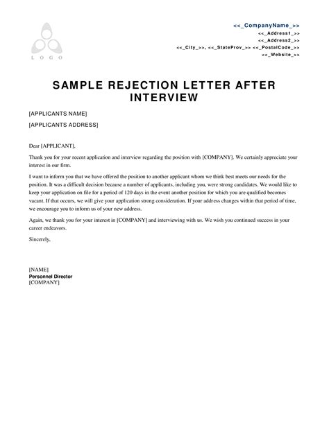 Rejection Letter After Interview Template Regrets Rejection