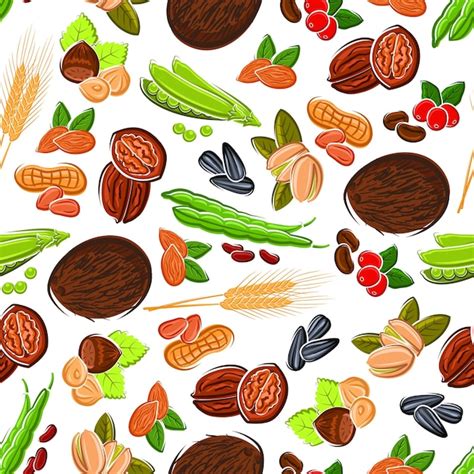 Premium Vector Seamless Cartoon Nuts Beans Seeds Wheat Pattern