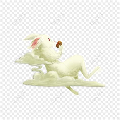 Lying Rabbit Eating Moon Cake Jade Rabbit Moon Rabbit Rabbit PNG