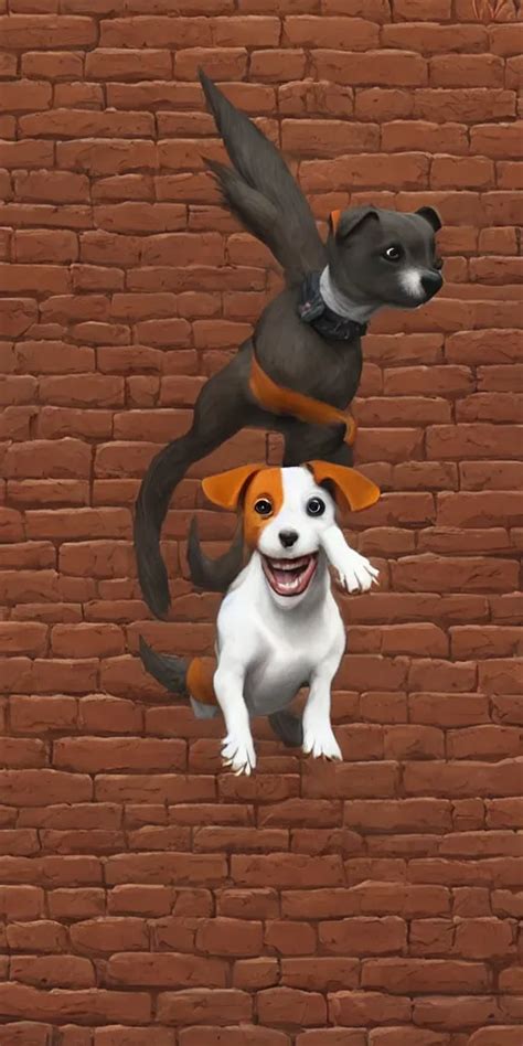 Adorable Jack Russel Terrier Flying Above A Brick Stable Diffusion