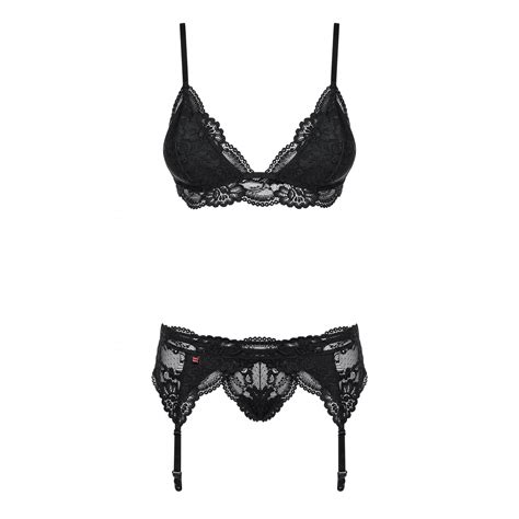 Completino Intimo Sexy In Pizzo Nero Con Reggicalze Obsessive Lingerie