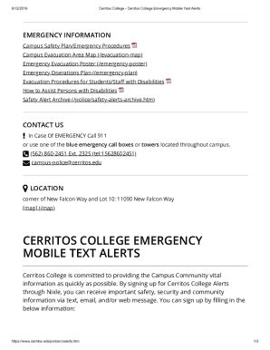 Fillable Online CERRITOS COLLEGE EMERGENCY MOBILE TEXT Fax Email