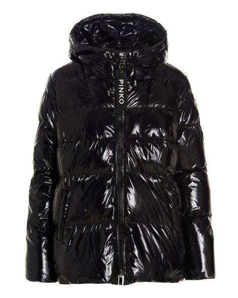 Pinko High Shine Hooded Puffer Jacket In Black Lyst