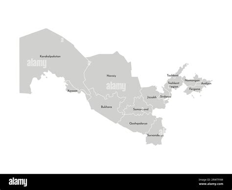 Vector isolated illustration of simplified administrative map of Uzbekistan. Borders and names ...