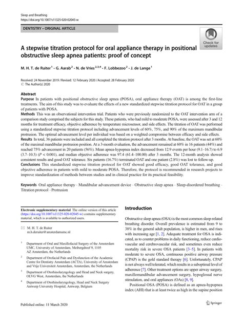 Pdf A Stepwise Titration Protocol For Oral Appliance Therapy In