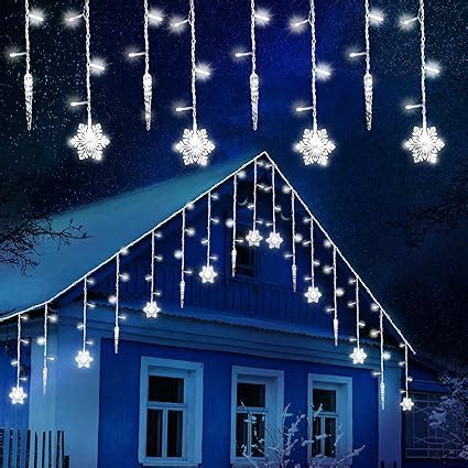 Vihose Christmas Snowflake And Icicle Lights Outdoor Led Icicle Light