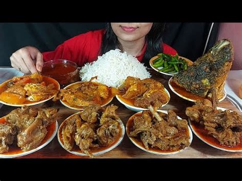 ASMR Eating Mutton Chicken Mixed Masala Butter Fish Fish Head Buna