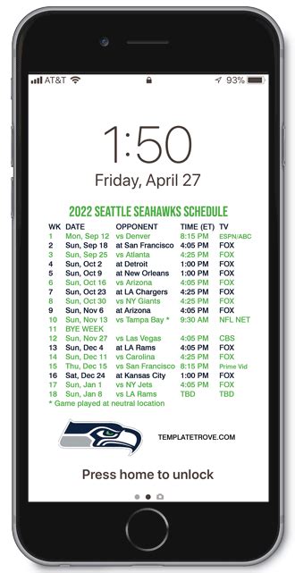 2022 2023 Seattle Seahawks Lock Screen Schedule For Iphone 6 7 8 Plus