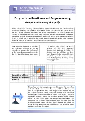 Arbeitsblatt Enzymatische Reaktionen Und Enzymhemmung Lehrermaterial De