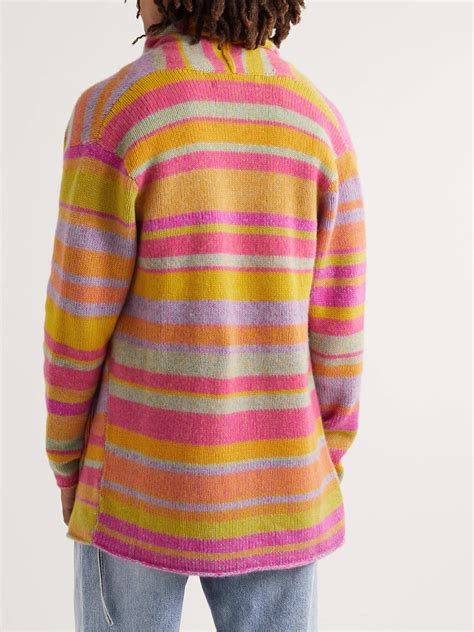 Yellow Shawl Collar Striped Cashmere Cardigan THE ELDER STATESMAN