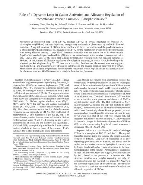 Pdf Role Of A Dynamic Loop In Cation Activation And Allosteric