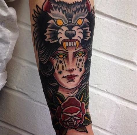 Traditional Wolf Head Hat Tattoo