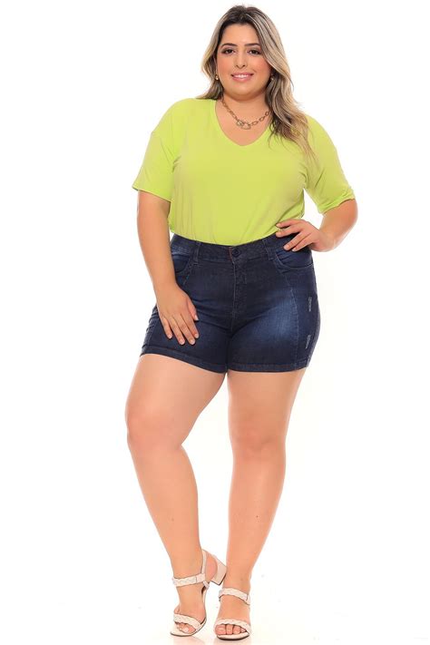 Shorts Desfiado Almaria Plus Size Shyros Jeans Azul