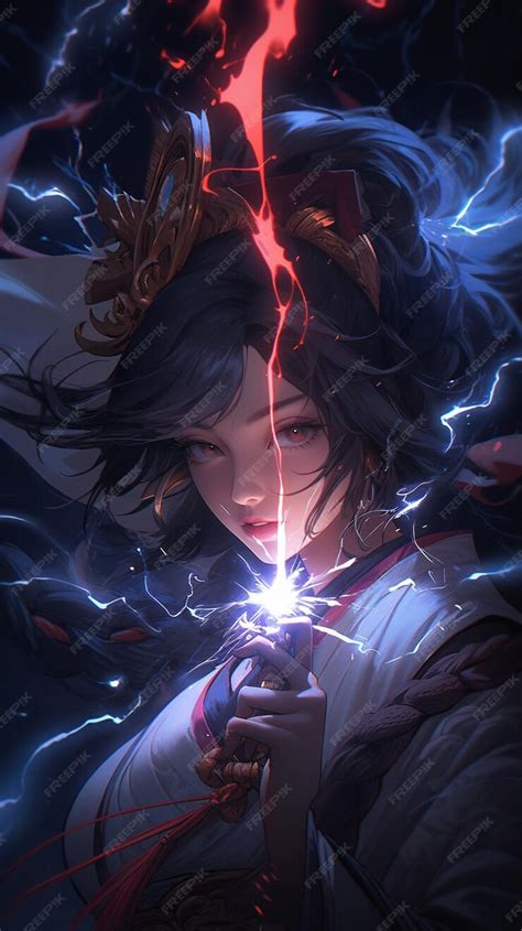 Premium Photo | Anime girl with lightning bolt in her hand generative ai