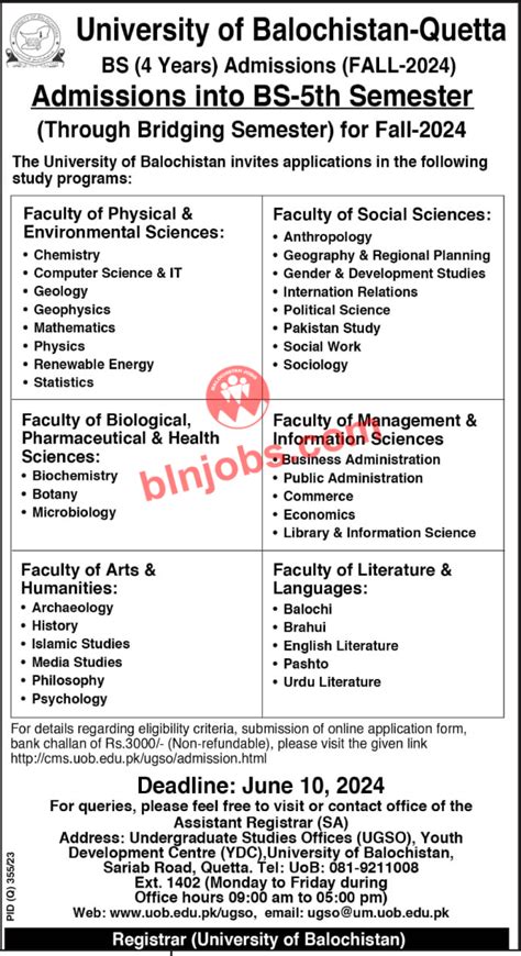 University Of Balochistan UOB Quetta Admissions 2024 Balochistan Jobs