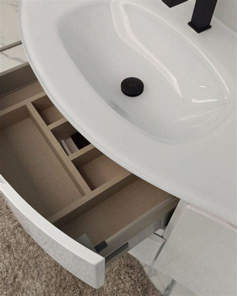 Mobile Bagno Sospeso Curvo Cm Con Lavabo In Vetro Greta Bianco