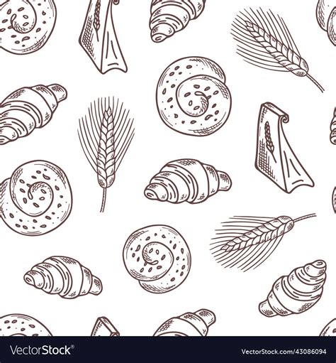 Seamless Pattern With Bread Doodles Royalty Free Vector