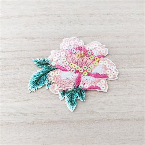 Sequined Pink Flower Iron On Patch Embroidery Patch Cute Kawaii Patch