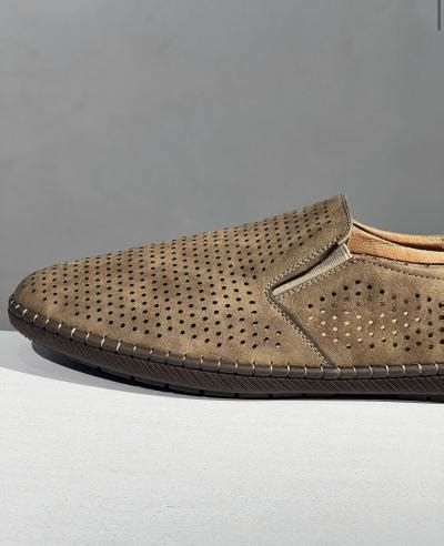 Meko Melo Perforated Design Hand Made Slip On Shoe In Brown - Fancy Soles