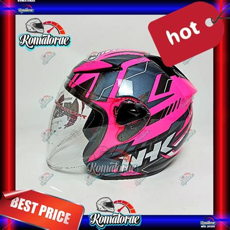 Jual HELM NHK R6 PATROL PINK FLUO SILVER HALF FACE Shopee Indonesia