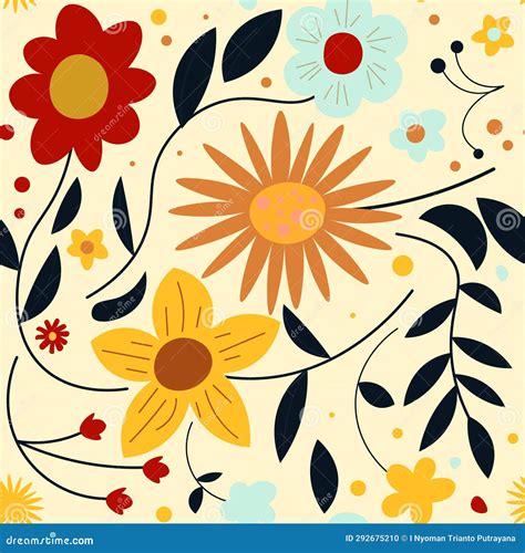 Abstract Flat Hand Draw Floral Pattern Background Stock Vector