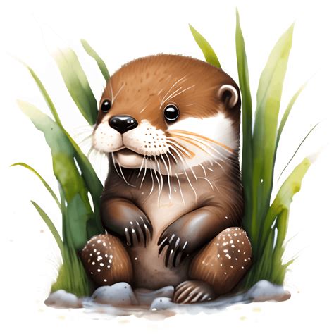 Ferocious Baby Otter Graphic In The Grass · Creative Fabrica