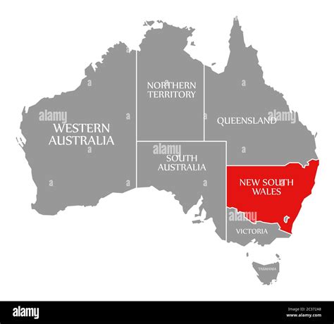 Nueva Gales Del Sur Resaltada En Rojo En El Mapa De Australia