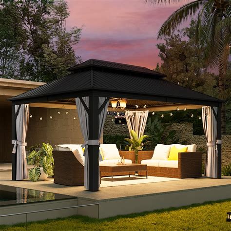 Vonzoy Hardtop Gazebo 12x16 Wooden Coated Outdoor Gazebo With Galvanized Steel