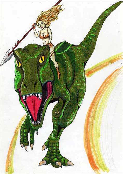 Jurassic Woman Riding A T Rex Drawing By Fill Matevski Saatchi Art